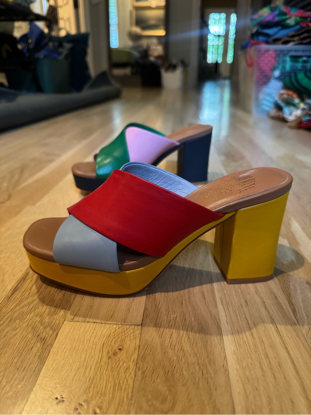 Charlotte Stone Multicolor Colorblock Leather Slide Mules “Sylvia” Mismatched - Picture 5 of 12